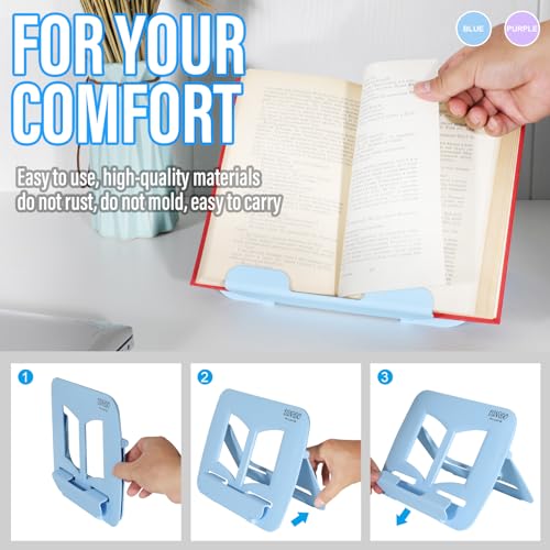2Pack Book Stand - Waterproof Book Holder, Lightweight, Hands Free (Blue+Purple, 11.82" * 8.26") - color: A2(blue+purple)