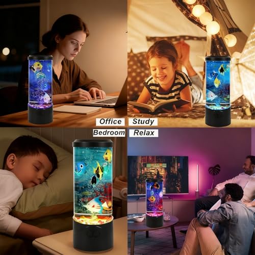Toycol Bubble Fish Lamp, 7-Color Artificial Aquarium Lamp with 6 Fish | 7-Color Changing, 6 Fake Fish Moving, Sensory Bubble Tube Light, Mood Night Light - color: 6 Fish