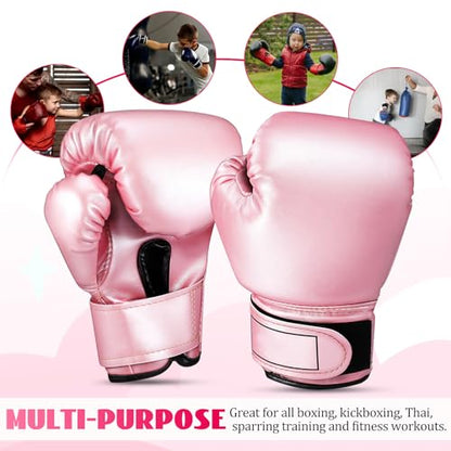 NUOBESTY Kids Boxing Gloves Pink Toddler Sparring Mitts for 3-8 Years | Soft Sponge Padding PU Punching Bag Gloves for Kickboxing, Muay Thai Training, Youth Girls Boys Practice at Home