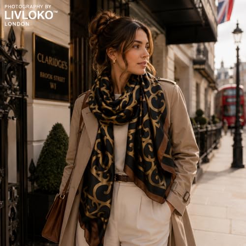 LONDON Women’s Satin Silky Scarf Gift Box Large Lightweight Silky Smooth Shawl Wrap for Hair, Head, Neck or Hijab - color: Celtic - Box