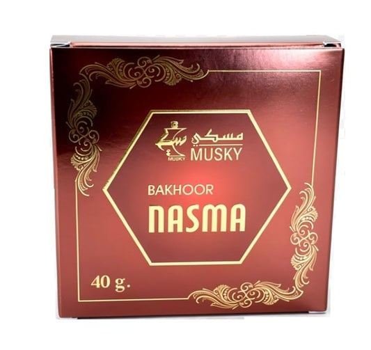 Musky Bakhoor 40g Premium Arabian Incense – Musk Oud Bakhoor for Home Fragrance – Traditional Arabic Incense for Charcoal & Electric Burners – Long Lasting Middle Eastern Scent (1, Nasma)