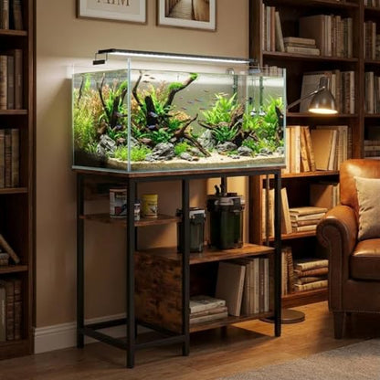 Garvee 40-50 Gallon Fish Tank Stand with Power Outlets, Heavy Duty Metal and Wood Aquarium Stand with 4-Tier Open Storage Shelves and Sturdy Legs