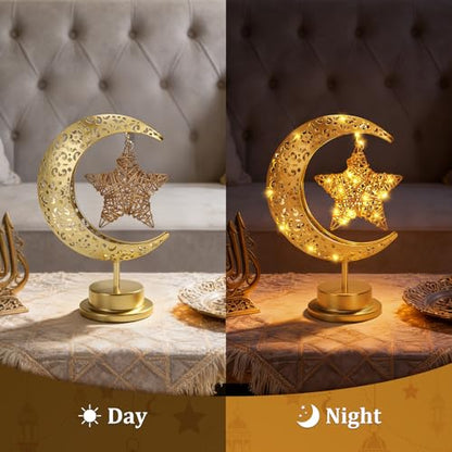 Half Moon Light Metal Ramadan Star Decorative Lamp - Battery Operated, Eid Decorations, Moon Night Light for Kids