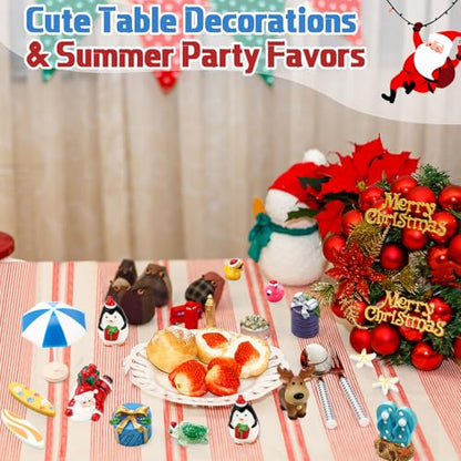 Soulchen 18 Pcs Christmas in July Decorations Mini Resin Fish Tank Decorations Miniature Santa Tree Snowman for Fish Tank Aquarium Landscape Statue Supplies Table Decor