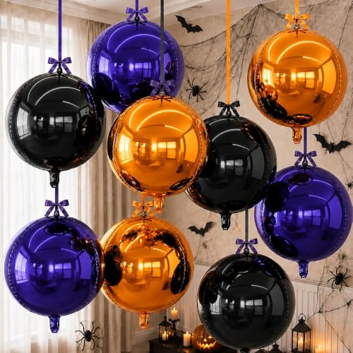 Togvu Halloween Round Foil Balloons, 9PCS 22Inch Orange Black Purple 4D - color: Black Orange Purple