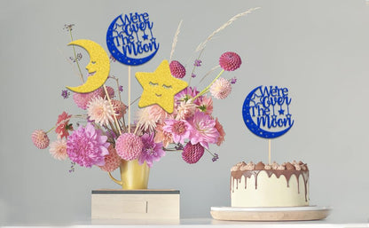 12PCS We're Over The Moon Centerpiece Sticks Star and Moon Baby Shower Party Decorations for Table