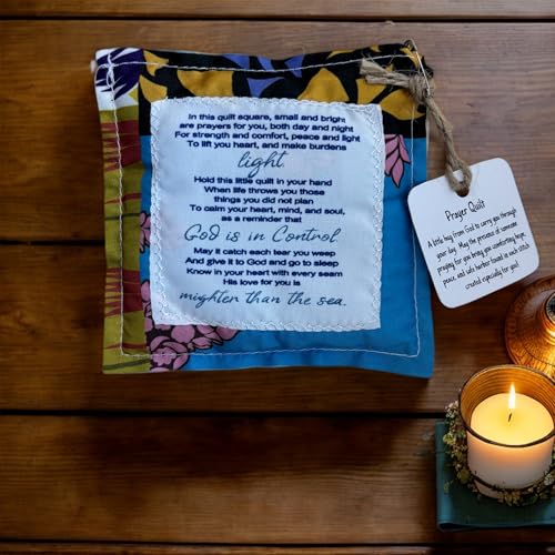 1PC Prayer Quilt with Cross Inside, 4x4 Inches Mini Pocket Size, Inspirational Religious Gift