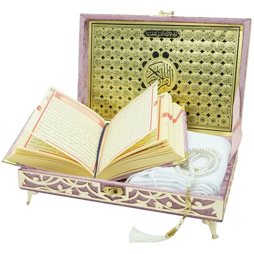 Modefa Ikra Muslim Islamic Keepsake Turkish Gift Set Holy Quran in Arabic - Ikra With Hijab and Tesbih (Pink) - color: Pink