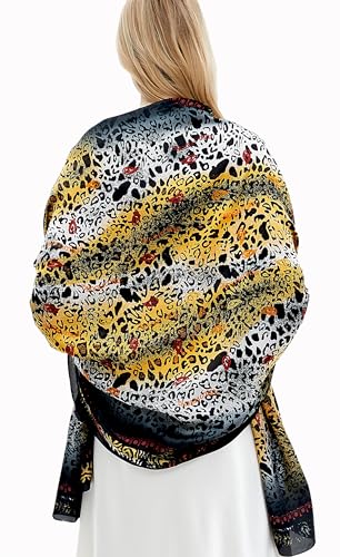 Women Silk Scarves Long Satin Lightweight Outdoor Shawl Wraps Printed Head Scarf 70''X35'' - color: 112-leopard