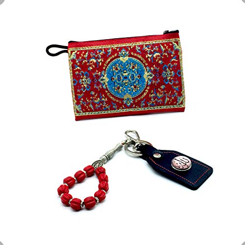 Keychain & Rosary Collection -Car Key Chain-Handbags Holder - color: 10 Mm-corrugated Red Beads