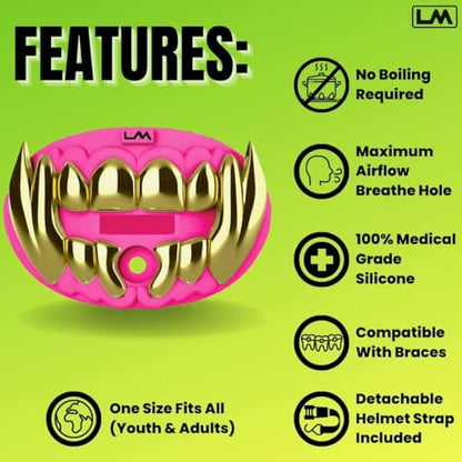 Loudmouth Football Mouth Guard - 3D Chrome Beast Football Mouthpiece, Fits Adult & Youth Ages 5+, Accessories Mouth Guard (3D Chrome Beast - Fluorescent Pink) - color: Fluorescent Pink
