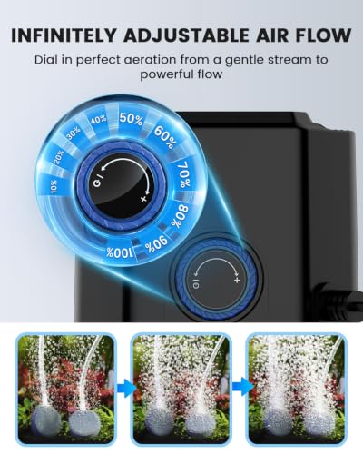 fishkeeper Strong Aquarium Air Pump 3W/6W/10W for 1-200 Gallon | Stainless Steel Dual Outlets Adjustable Fish Tank Air Pump, Ultra Quiet Oxygen Aerator with Air Stone Bubbler Accessories - size: 3W(for Up to 80 Gallon Tanks)
