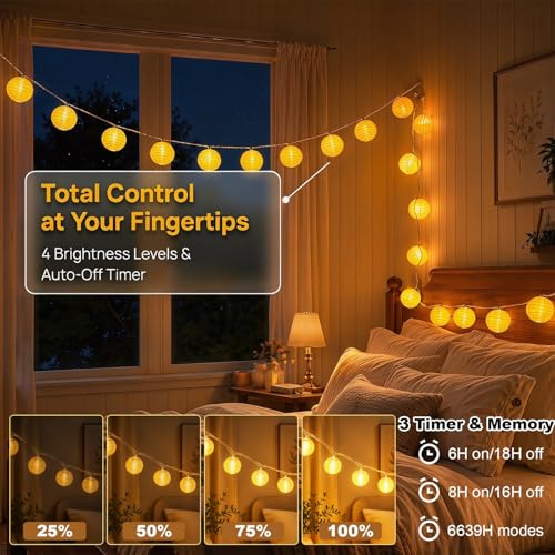 StarryEver Lantern String Lights Outdoor Plug in, 40Ft Connectable Warm White & White Lantern Lights with Remote Control, 40 LEDs String Lights Outdoor for Patio Balcony Garden Bedroom - size: 40ft warm white+white