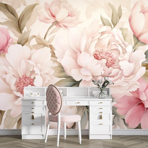 Pink Floral Wallpaper Mural Peel and Stick for Girl Bedroom 157"x108" | Large Peony Flower Self Adhesive Wall Mural for Living Room - color: ZZ-002, size: 157" x 108"