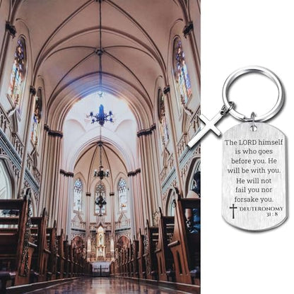 Inspirational Scripture Keychain with Cross - Bible Verse Matte Key Chain Religious Gift for Christian - style: Deuteronomy 31:8