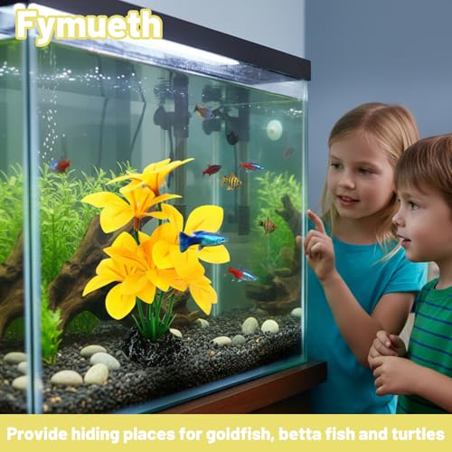 Silk Plants for Fish Tank, 2 Silk Aquarium Plants for Betta Fish, Compact 2x3x6 Inch Design with Realistic Stone Base, Functional Resting Spots for Small Tanks and Reptile Habitats
