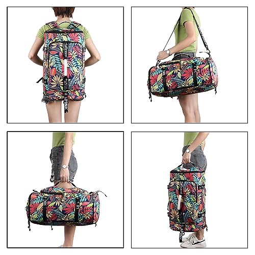 gym duffel bag backpack wrestling bag with shoe compartment 4 kinds of back method waterproof sports walking laptop - color: A-floral Red