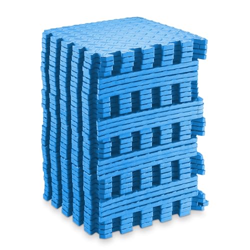 Philosophy Gym Pack of 36 Exercise Flooring Mats - 12 x 12 Inch Foam Rubber Interlocking Puzzle Floor Tiles - Blue - color: 36 Sq Ft, 1/2" Thick - Blue