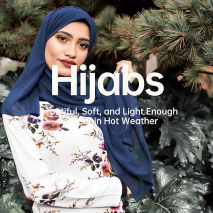 Harewom Long Sheer Chiffon Hijab Scarf for Women, Lightweight Shawl Wrap - color: Navy Blue