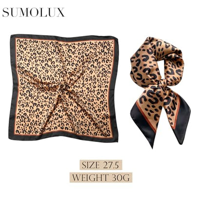 Sumolux Head Hair Scarf for Women Like Satin Silk Scarf Bandana Hair Wrapping Night Large Square Scarves 27.5" - color: Brown Leopard Print