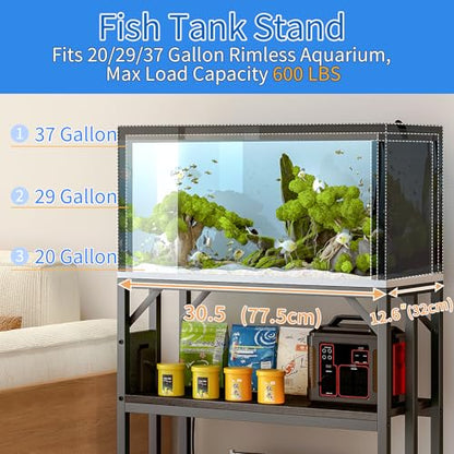 METYERRY 20-29-37 Gallon Fish Tank Stand with Power Outlet,Adjustable Aquarium Stand, Heavy Duty Terrarium Stand,Metal Frame Reptile Turtle Tank Stand Suitable for Home Office,600LBS Capacity, Black - color: Black, size: 20-29-37 Gallon
