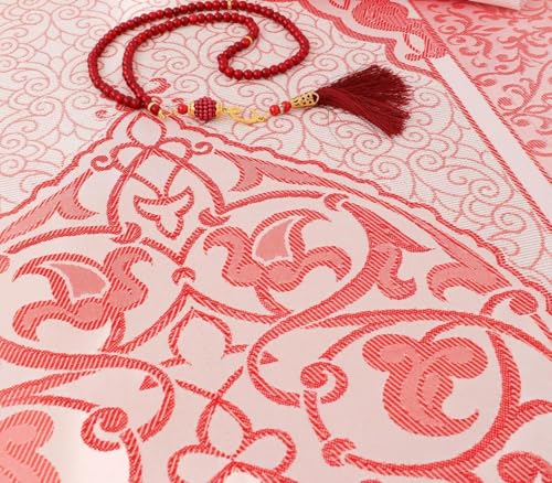 Premium Area Rug for Islamic Prayers - Muslim Prayer Mat and Rug for Men with Arabic Gifts - Traditional Islamic Prayer Rug Islam - سجادة صلاة Included - color: Red