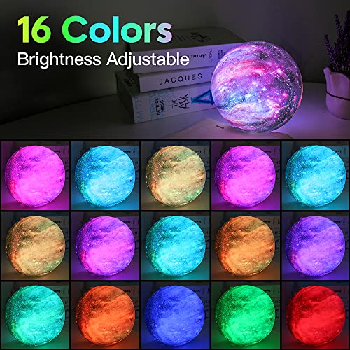 BRIGHTWORLD Moon Lamp Galaxy Lamp 5.9 inch 16 Colors LED 3D Moon Light, Remote & Touch Control Moon Night Light Gifts for Girls Boys Kids Women Birthday（Wooden Base） - style: Wooden Base