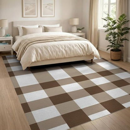 8'x10' Washable Country Buffalo Plaid Large Rug, Tan Non-Shedding Pet Friendly Carpet for King Size Bedroom, Master Suite, Under Bed, Foldable Easy Care Mat | Ref:1910431 - color: Beige/Pattern 32, size: 8' x 10' (Rectangular)