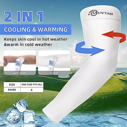 BHYTAKI UV Sun Protection Arm Sleeves, UPF 50 Sports Cooling Arm Compression Sleeves for Men Women Teenager - color: 2 Black+2 White+2 Light Beige