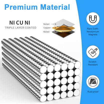 Mini Magnets, Caturledas 600 Pack 3x2 mm Small Round Magnetic Rare Earth Neodymium Fridge Magnet for Home Kitchen Office School 3D Printing Industrial Scientific Purpose, Silver - size: 3x2 mm