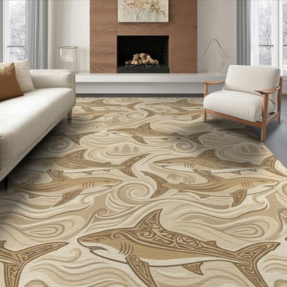 6'x9' Washable Graphic Swirl Area Rug, Tan Foldable Non-Slip Large Carpet for Queen Size Bedroom, Under Bed, Master Bedroom, Foldable Easy Care Carpet| Ref:2067663 - color: Beige/Pattern 21, size: 6' x 9' (Rectangular)