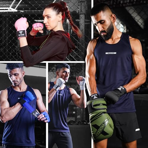 WYOX Boxing Hand Wraps Inner Gloves & Curved Focus Mitts Bundle for Men & Women Adults – 80cm Wrist Support, Gel Padding, MMA Muay Thai Kickboxing Training Gloves & Pads