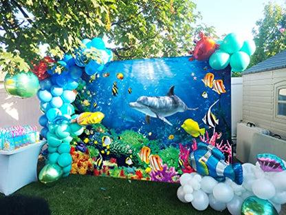 7x5ft Ocean Dolphins Backdrop Under the Sea Whale Backdrop | Summer Under the Sea Banner for Kids Aquarium Corals Tropical Fish Background Underwate Baby Shower Backdrops for Photoshoot