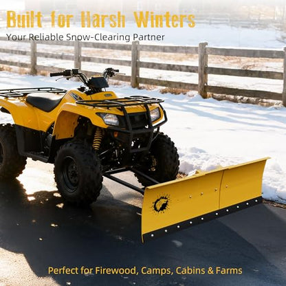 ATV/UTV Front Mount Land Leveler, 48"-60" Adjustable Steel Driveway Grader for Gravel&Dirt, Heavy Duty Yard Leveling Tool, Snow Plow Kit Compatible, 5-Position Angle, Winch Required (Sold Separately) - color: YELLOW