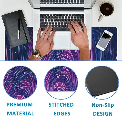 Futuristic Neon Swirl Lines Large Gaming Mouse Pad,Waterproof Desk Mat for Desktop,Non-Slip Rubber Base Mousepad with Stitched Edges for Laptop Office and Home 35.4X15.7 Inch - color: Futuristic Neon Swirl Lines