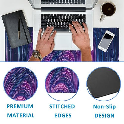 Futuristic Neon Swirl Lines Large Gaming Mouse Pad,Waterproof Desk Mat for Desktop,Non-Slip Rubber Base Mousepad with Stitched Edges for Laptop Office and Home 35.4X15.7 Inch - color: Futuristic Neon Swirl Lines
