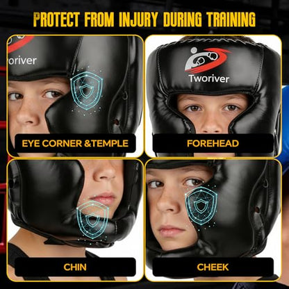 Boxing Headgear 2 Pack for Kids Men Youth, Full Face MMA Sparring Helmet with Adjustable Protection, Easter Basket Stuffers Boxing Face Mask for Boys Gift Ages 8‑12, Muay Thai, Martial Arts Training