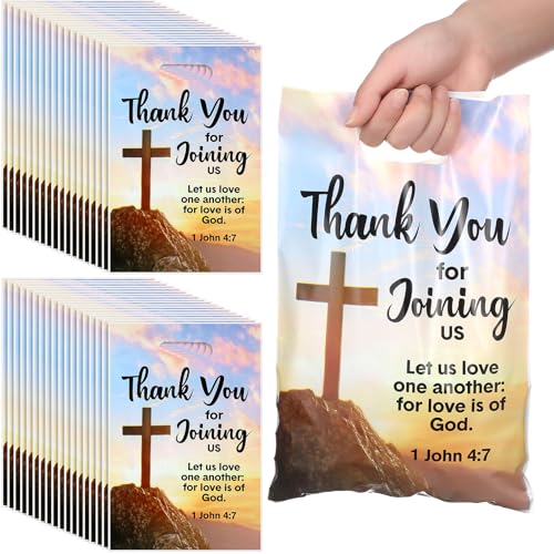 Panelee 100 Pcs Welcome to Our Church Plastic Goody Bags with Handles - style: Welcome to Our Church