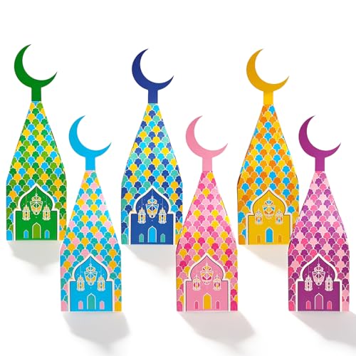 Estivaux 12 PCS Eid Mubarak Canndy Boxes for Gift Wrapping Decor, Ramadan Moon Gift Box Eid Mubarak Paper Goodie Treat Bags Boxes for Eid Gifts Muslim Islamic Party Favor - color: Style 5