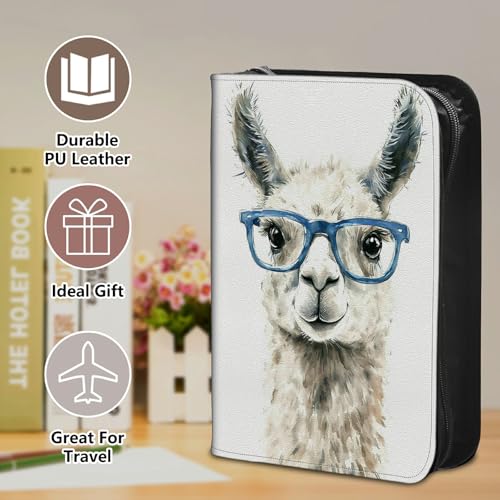 Bible Cover Case for Women, PU Leather Large Bible Cases with Zipper Fits Books Up to 12" x 9" x 2.76”, Bible Carrying Bag for Men, Alpaca with Glasses - color: Alpaca With Glasses