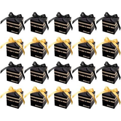 20pcs Black Gold Eid Moon Festival Candy Boxes Gift Packaging Eid Mubarak Gift Boxes for Muslim Party Decoration