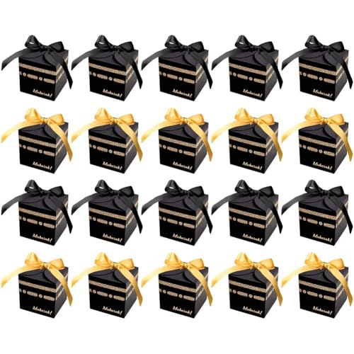 20pcs Black Gold Eid Moon Festival Candy Boxes Gift Packaging Eid Mubarak Gift Boxes for Muslim Party Decoration