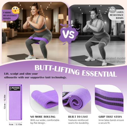 KUTIZE Ankle Resistance Bands with Cuffs & Fabric Resistance Bands Set - Legs & Glutes Workout Equipment for Women & Men, Home Gym Heavy Exercise Bands for Hip, Yoga, Strength Training, Rehab, Pilates - color: Purple