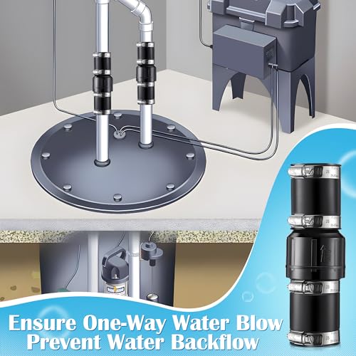 Threlaco 1 Pack Sump Pump Check Valve Fit 1-1/2 inch and 1-1/4 inch Pipe, Check Valve with 4 Pcs Stainless Steel Hose Clamps for Sump Pump Life Expectancy Increase