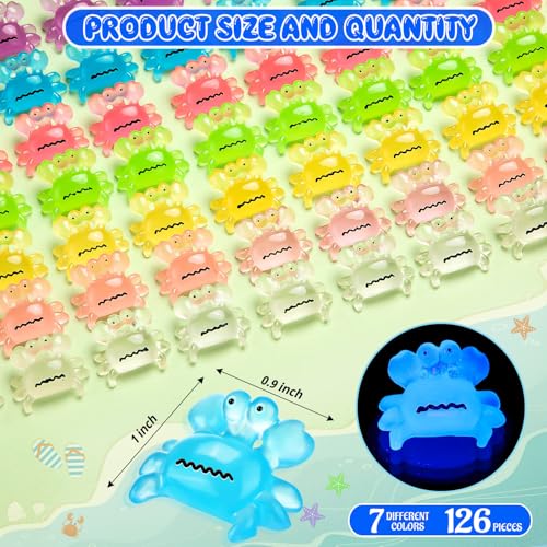 63PCS Luminous Mini Resin Crabs Figurines Cute Tiny Miniature Crabs | 7 Colors Cute Crab Figurines Glow in The Dark, Micro Moss Landscape, Dollhouse, Pots, DIY Crafts, Hidden Game - style: MiniCrab 63PCS