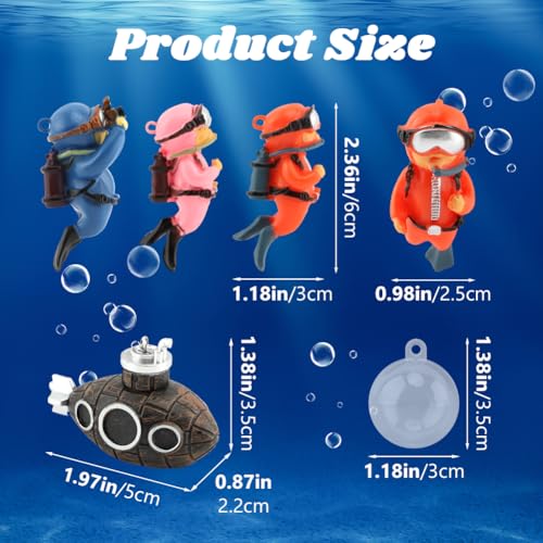 4pcs Floating Fish Tank Decoration - Floating Little Diver & Retro Submarin | Cute Underwater Dver Ornament,Aquarium Decoration Ornaments,Playmate for Tank Suitable for All Kinds of Fish and Tanks