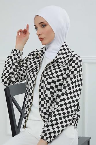 Aisha's Design Instant Turban 95% Cotton Head Scarf Headwear Combed Cotton Ninja Cap, Slip on Jersey Hijab - color: White