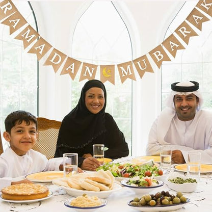 Ramadan Mubarak 배너 삼베 글리터 달과 별 표지판 사전 스트링 라마단 배너 이슬람 이드 장식, 벽난로 장식용 - color: 라마단