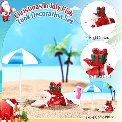Soulchen 18 Pcs Christmas in July Decorations Mini Resin Fish Tank Decorations Miniature Santa Tree Snowman for Fish Tank Aquarium Landscape Statue Supplies Table Decor
