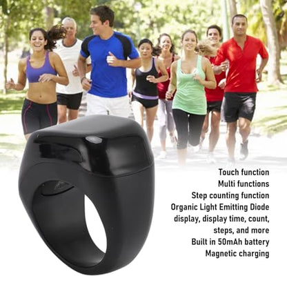 Finger Smart Tally Counter Ring, Muslim Digital Azan Alarm Clock, Vibration Reminder, Touch Control, 0.42in Screen, for Nice Islamic Gift - color: Black